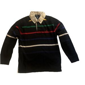 Polo Ralph Lauren Rugby Shirt Boys Medium 10-12 Black Striped Long Sleeve Top